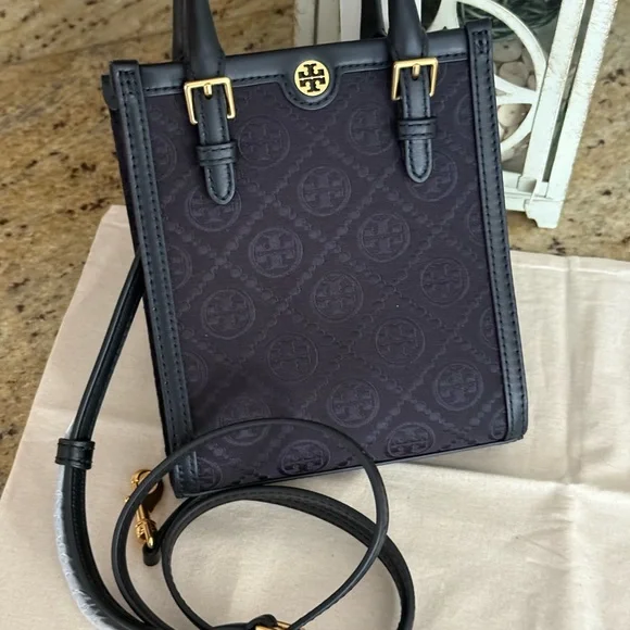 New tory burch MINI T MONOGRAM TOTE black